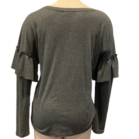 Sanctuary Womens Gray Long Sleeve Ruffle T-Shirt Top Sz L #245C - Picture 4 of 6
